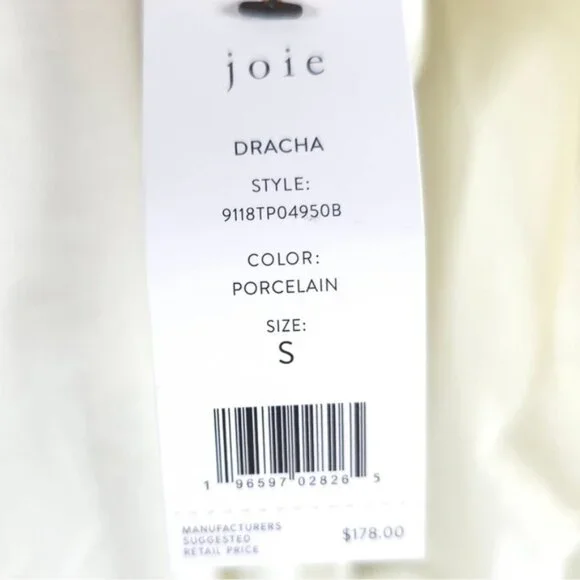 NWT Joie Dracha Porcelain Pleated Top Long Sleeve Top 9118P04950B Size S